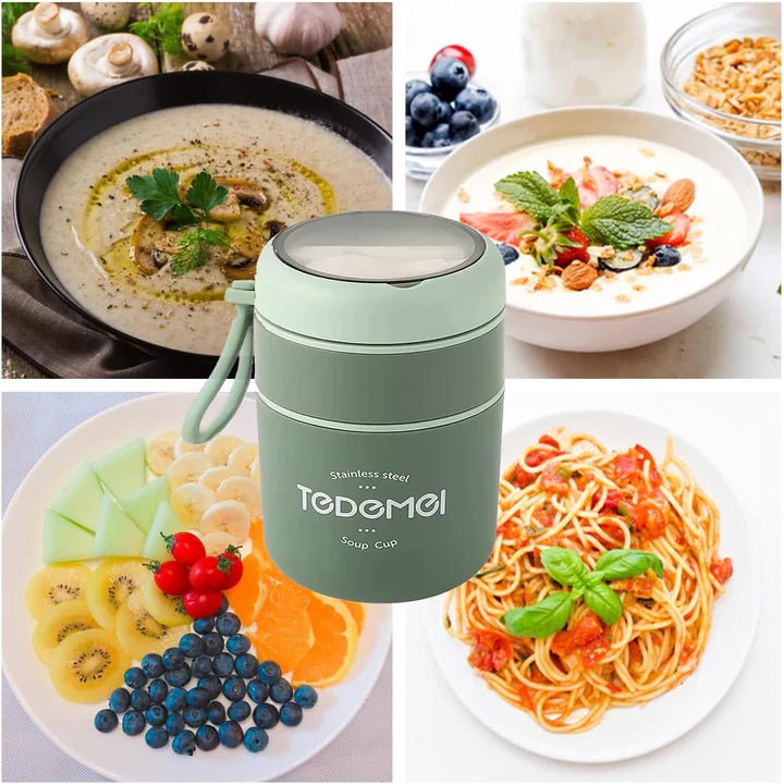 2 Container Portable Thermal Lunch Box with Stainless Steel