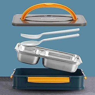 Stainless Steel Lunch Box 4 Compartments, Adult Food Storage Containers Airtight Sealed Lids with Large Capacity. Pack of 1. (4 Compartment Lunch Box with Handle. (1250ml)