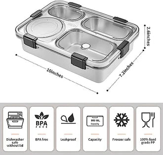 4 Compartment Lunch Box Stainless Steel Tiffin Box Microwave Safe