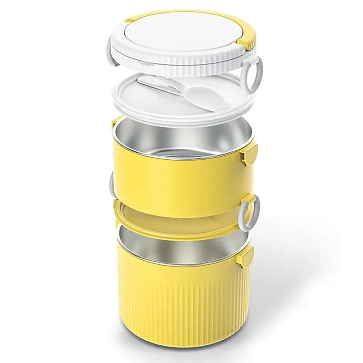 Round Large 2 Layers Lunch Meal Box Adult Lunchbox Container