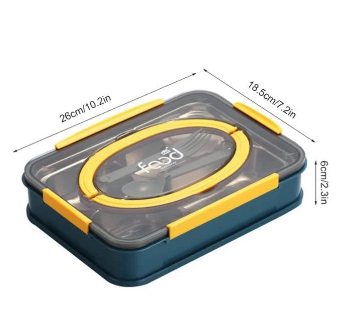 Stainless Steel Lunch Box 4 Compartments, Adult Food Storage Containers Airtight Sealed Lids with Large Capacity. Pack of 1. (4 Compartment Lunch Box with Handle. (1250ml)