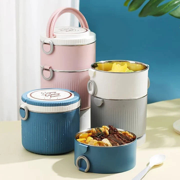 Round Large 2 Layers Lunch Meal Box Adult Lunchbox Container