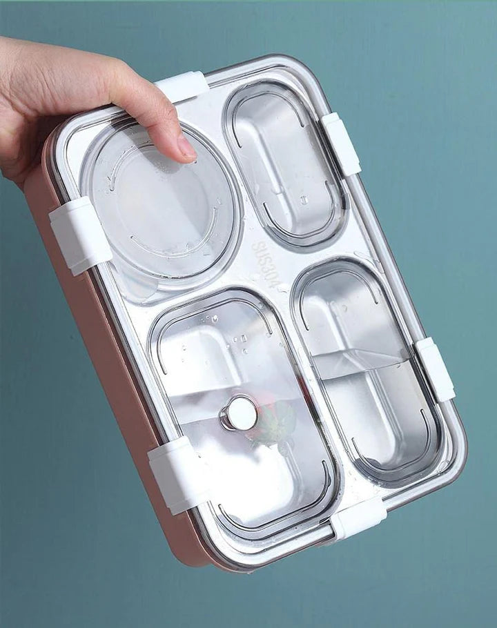 4 Compartment Lunch Box Stainless Steel Tiffin Box Microwave Safe