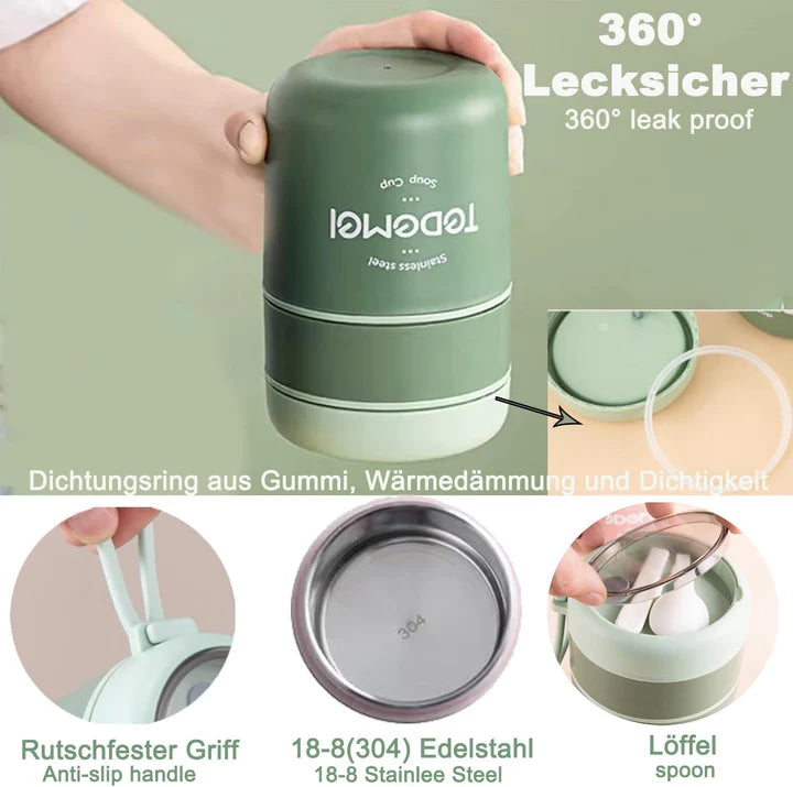 2 Container Portable Thermal Lunch Box with Stainless Steel