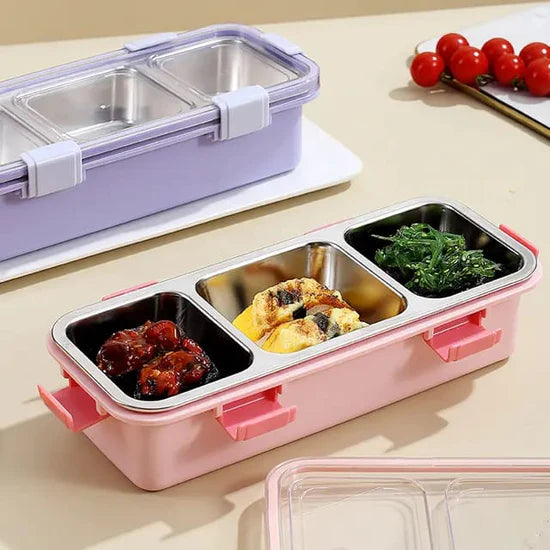 Steel Snack & Meal Box With 3 Compartments